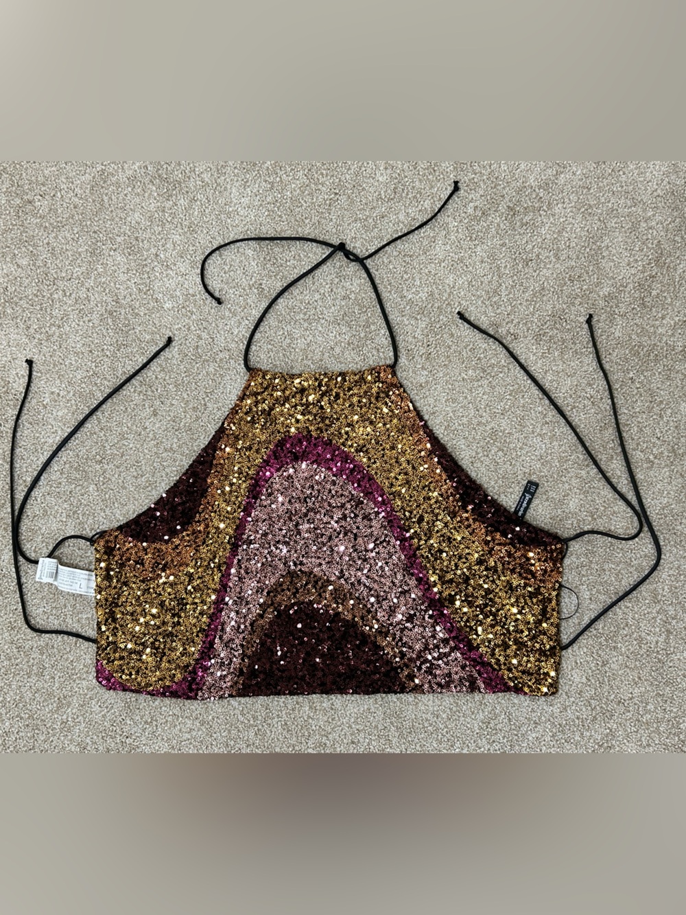 stradivarius Sequin backless halter top size L festival 70s retro party